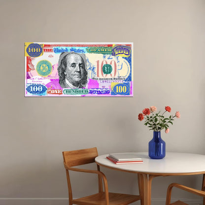 Colorful Dollar Bill Pop Art Poster Graffiti Street Art Benjamin Franklin Artistic Money Design Print - xonomax