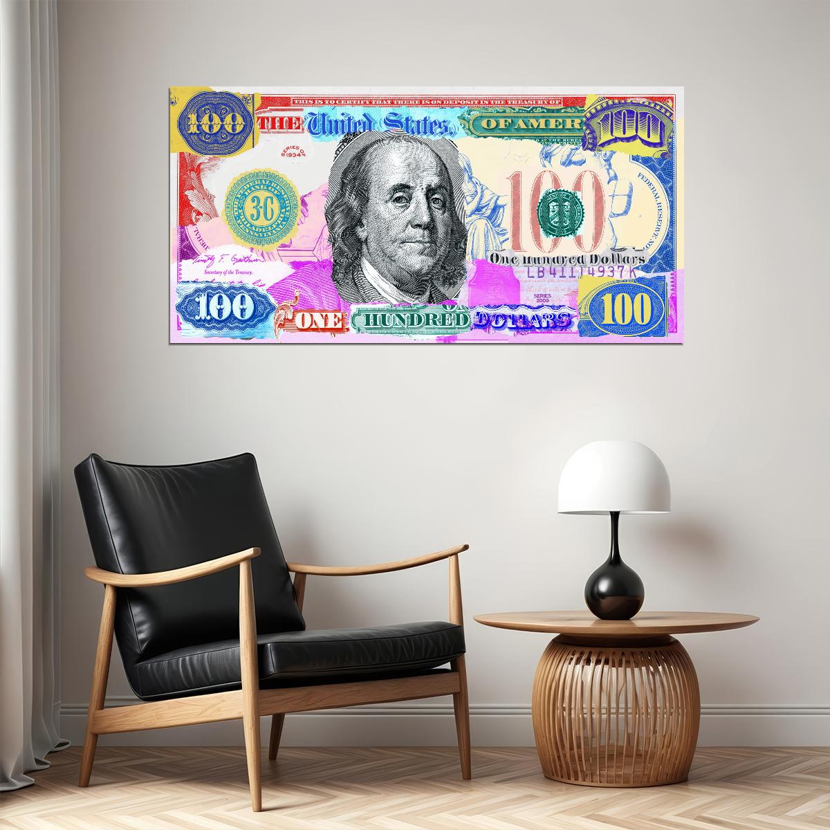 Colorful Dollar Bill Pop Art Poster Graffiti Street Art Benjamin Franklin Artistic Money Design Print - xonomax