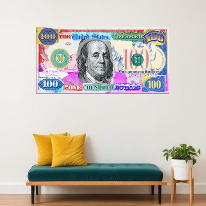 Colorful Dollar Bill Pop Art Poster Graffiti Street Art Benjamin Franklin Artistic Money Design Print - xonomax
