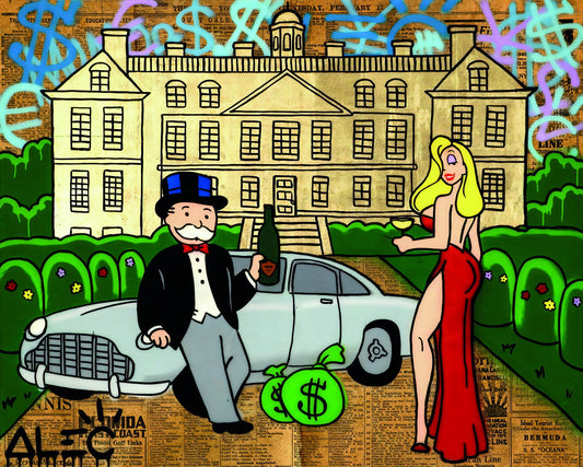 Monopoly Rich Life Pop Art Poster Graffiti Street Art Luxury Mansion and Car Wealth Cartoon Print - xonomax