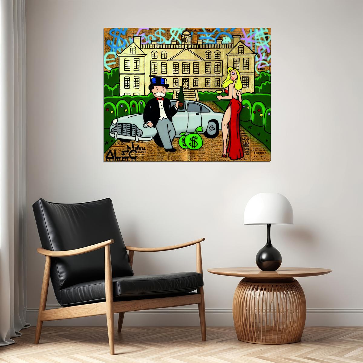 Monopoly Rich Life Pop Art Poster Graffiti Street Art Luxury Mansion and Car Wealth Cartoon Print - xonomax