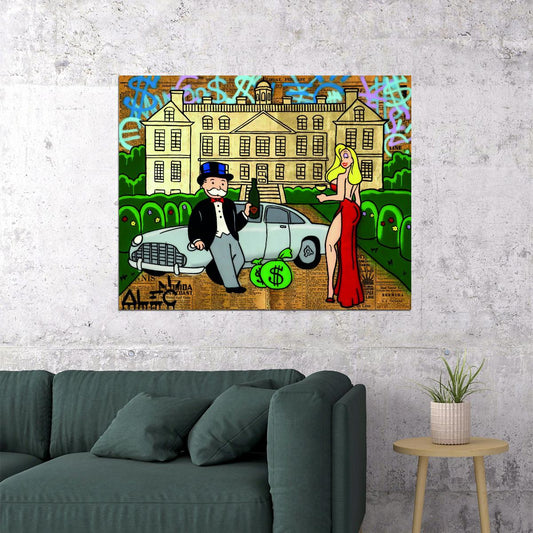 Monopoly Rich Life Pop Art Poster Graffiti Street Art Luxury Mansion and Car Wealth Cartoon Print - xonomax