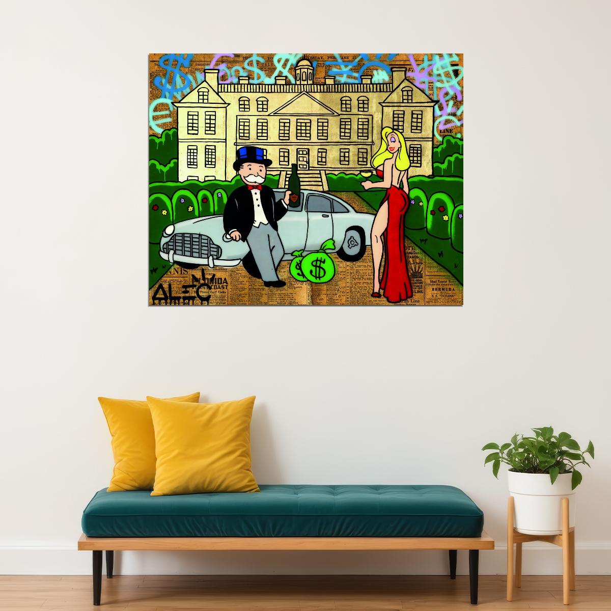 Monopoly Rich Life Pop Art Poster Graffiti Street Art Luxury Mansion and Car Wealth Cartoon Print - xonomax