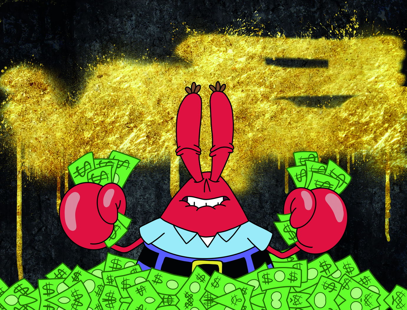 Mr. Krabs Money Pop Art Poster Graffiti Street Art Spongebob Wealth Cartoon Character Modern Print - xonomax