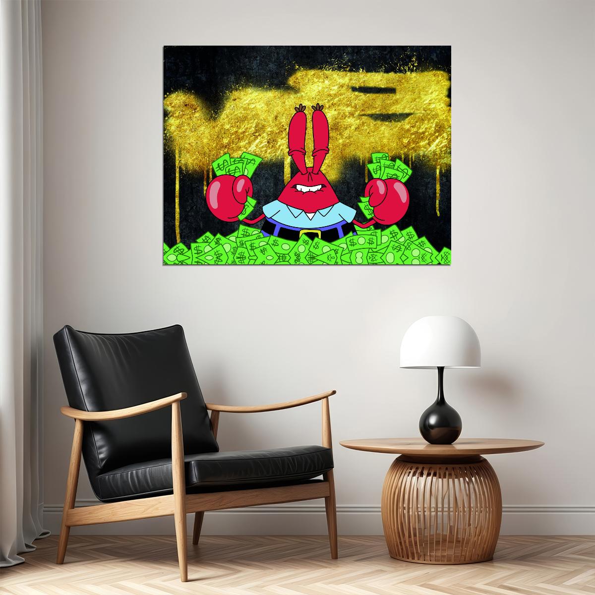 Mr. Krabs Money Pop Art Poster Graffiti Street Art Spongebob Wealth Cartoon Character Modern Print - xonomax