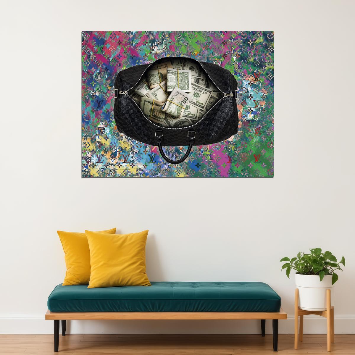 Money Bag Pop Art Poster Graffiti Street Art Luxury Cash Wealth Colorful Background Modern Print - xonomax