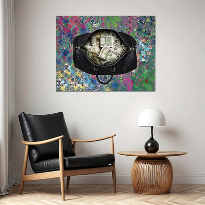 Money Bag Pop Art Poster Graffiti Street Art Luxury Cash Wealth Colorful Background Modern Print - xonomax