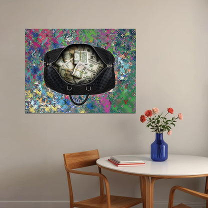 Money Bag Pop Art Poster Graffiti Street Art Luxury Cash Wealth Colorful Background Modern Print - xonomax