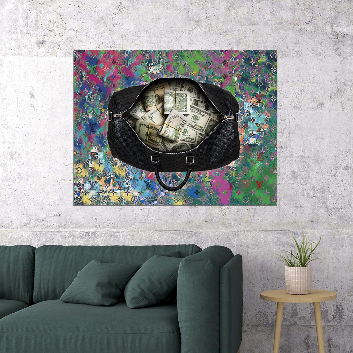 Money Bag Pop Art Poster Graffiti Street Art Luxury Cash Wealth Colorful Background Modern Print - xonomax