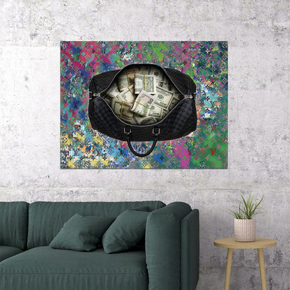 Money Bag Pop Art Poster Graffiti Street Art Luxury Cash Wealth Colorful Background Modern Print - xonomax