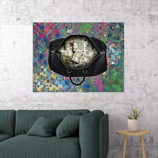 Money Bag Pop Art Poster Graffiti Street Art Luxury Cash Wealth Colorful Background Modern Print - xonomax