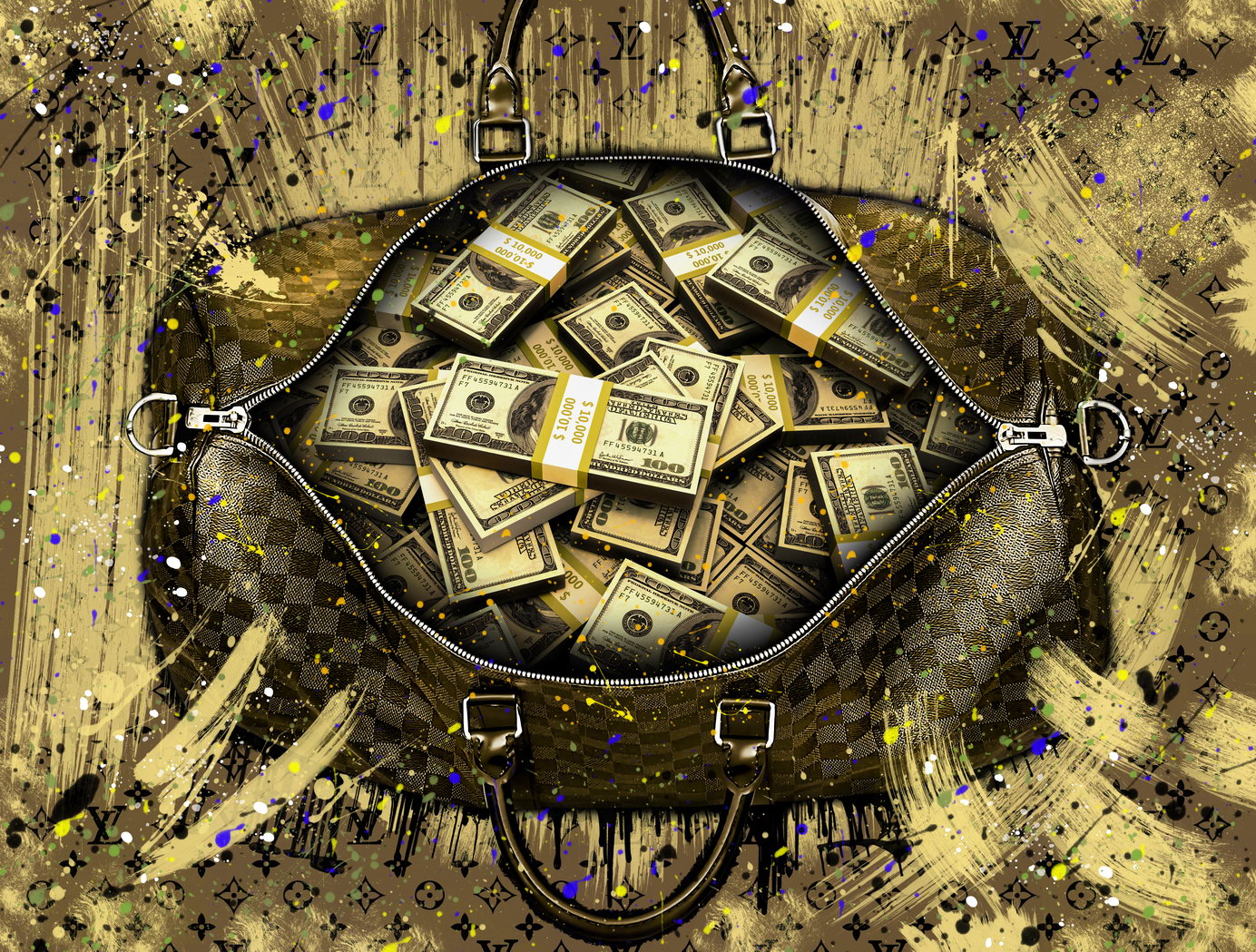Money Bag Gold Pop Art Poster Graffiti Street Art Luxury Cash Wealth Artistic Financial Print - xonomax