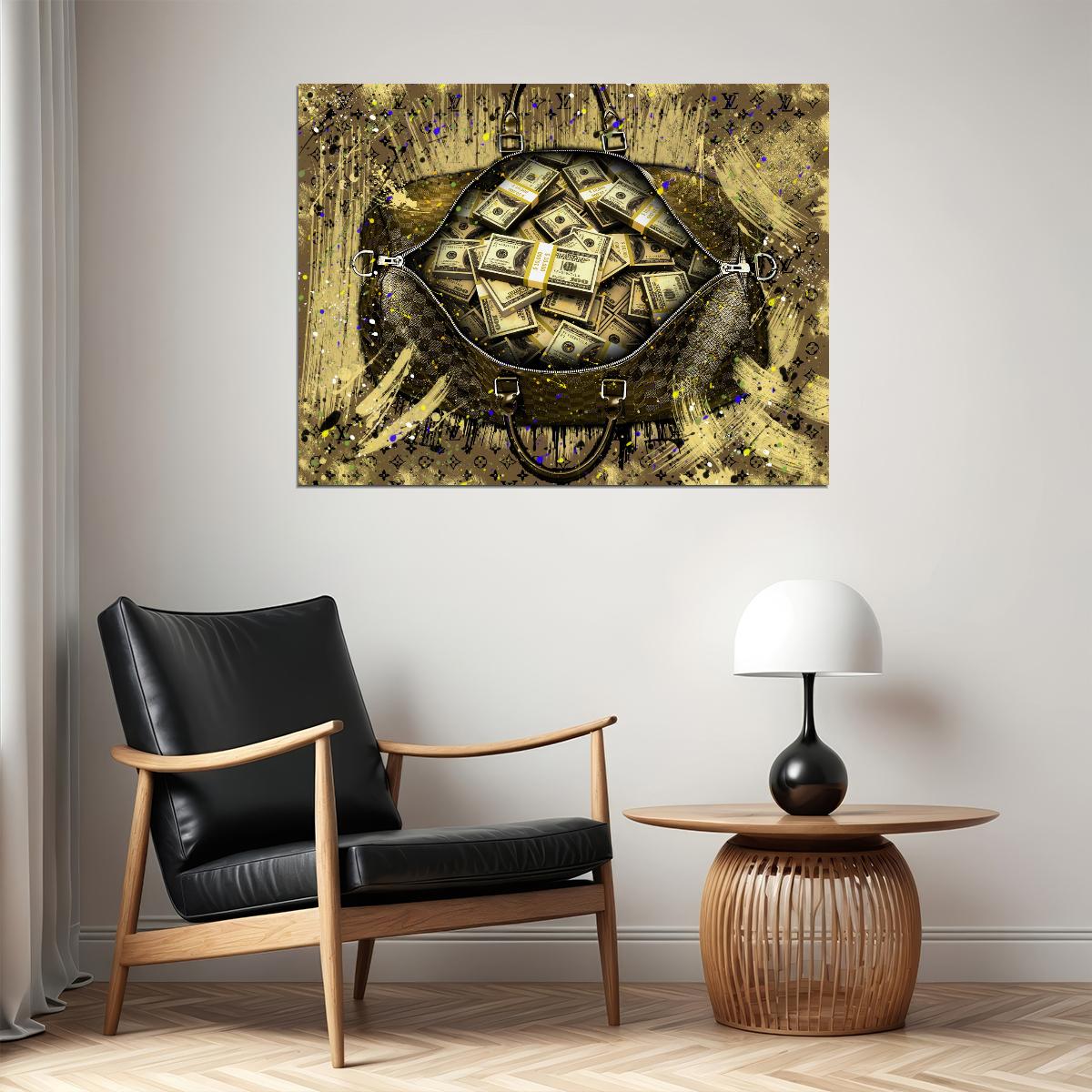Money Bag Gold Pop Art Poster Graffiti Street Art Luxury Cash Wealth Artistic Financial Print - xonomax