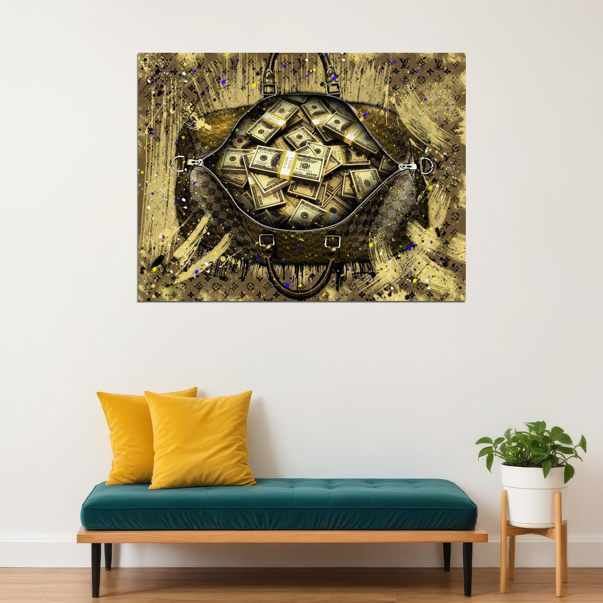 Money Bag Gold Pop Art Poster Graffiti Street Art Luxury Cash Wealth Artistic Financial Print - xonomax