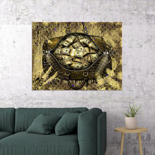 Money Bag Gold Pop Art Poster Graffiti Street Art Luxury Cash Wealth Artistic Financial Print - xonomax
