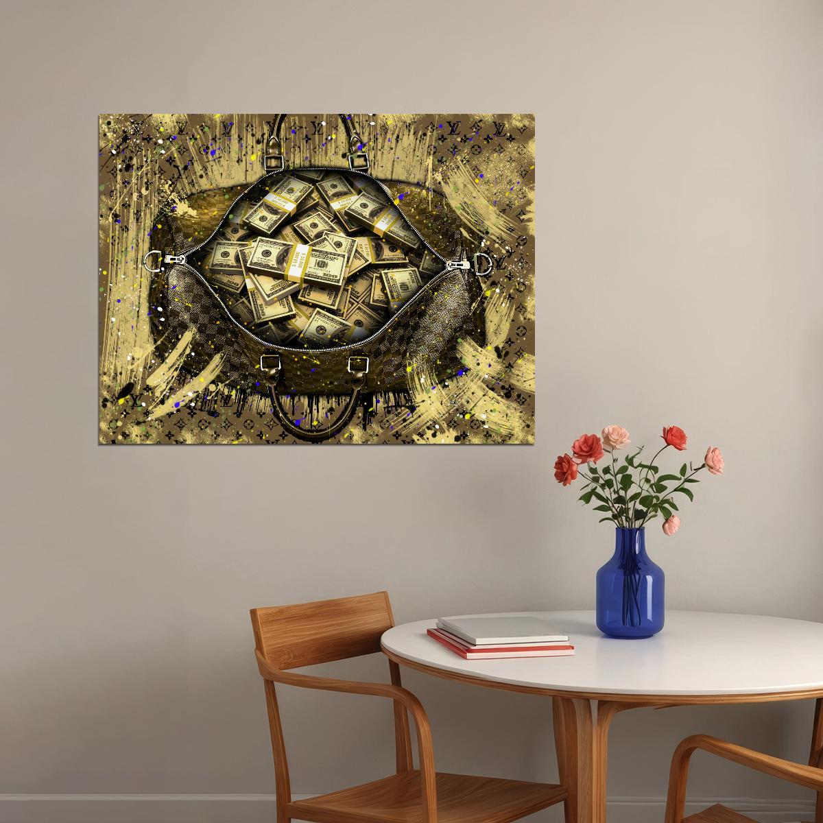 Money Bag Gold Pop Art Poster Graffiti Street Art Luxury Cash Wealth Artistic Financial Print - xonomax