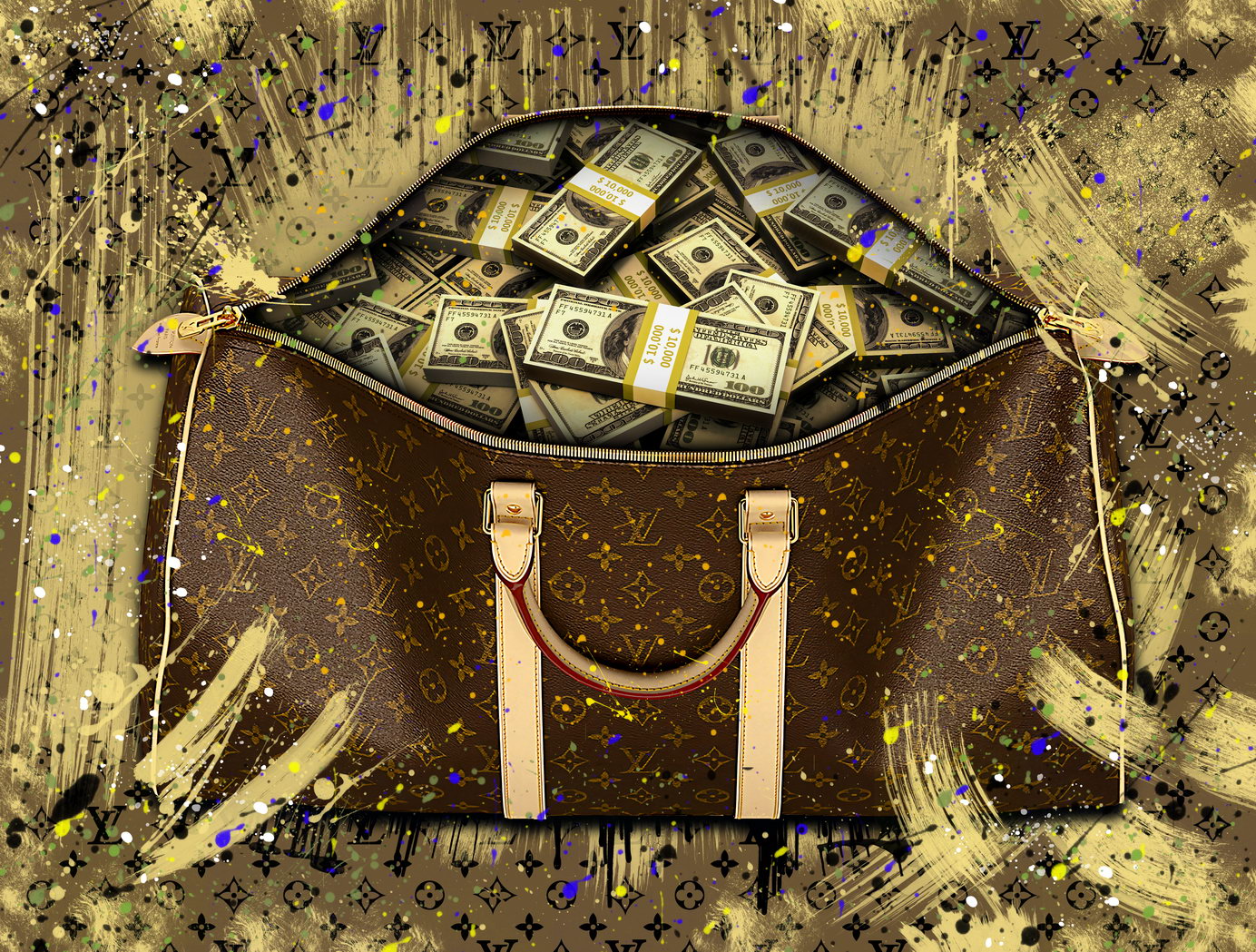Luxury Money Bag Pop Art Poster Graffiti Street Art Louis Vuitton Cash Wealth Financial Print