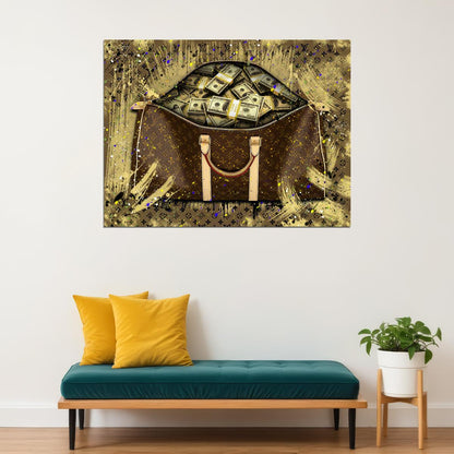 Luxury Money Bag Pop Art Poster Graffiti Street Art Louis Vuitton Cash Wealth Financial Print