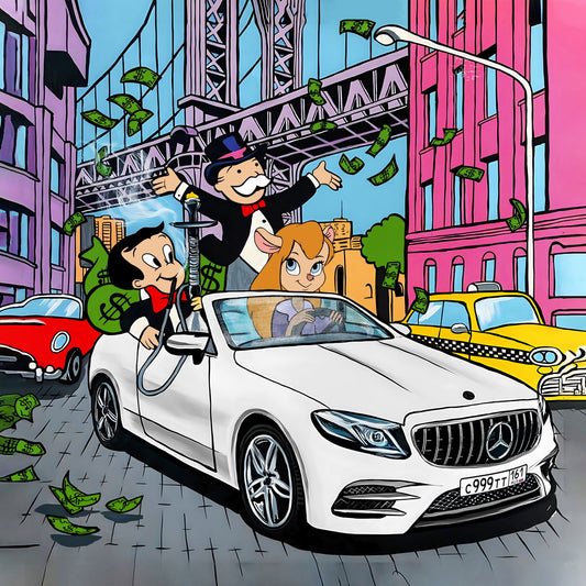 Monopoly Car Chase Pop Art Poster Graffiti Street Art Rich Life Luxury Car Cartoon Wealth Print - xonomax