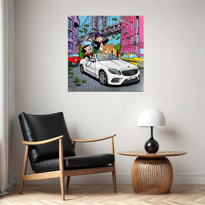 Monopoly Car Chase Pop Art Poster Graffiti Street Art Rich Life Luxury Car Cartoon Wealth Print - xonomax