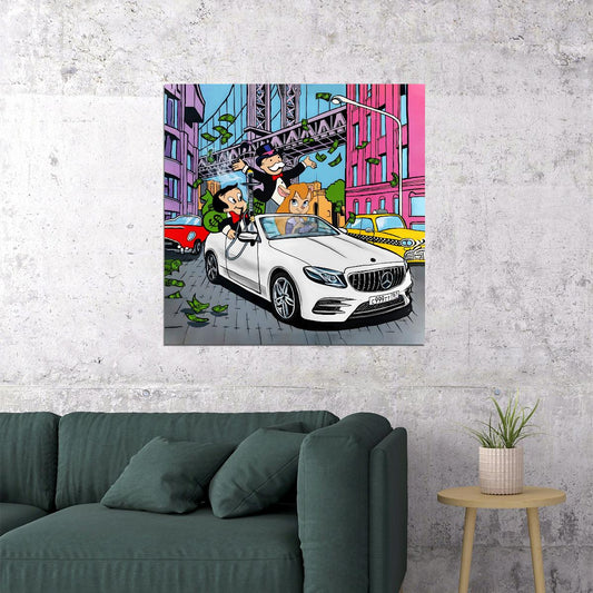Monopoly Car Chase Pop Art Poster Graffiti Street Art Rich Life Luxury Car Cartoon Wealth Print - xonomax
