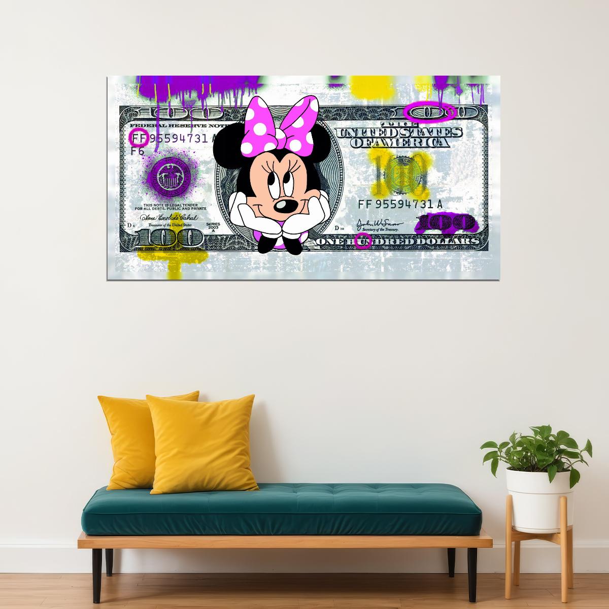 Minnie Mouse Dollar Bill Pop Art Poster Graffiti Street Art Cartoon Wealth Money Modern Print - xonomax