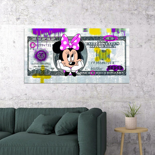 Minnie Mouse Dollar Bill Pop Art Poster Graffiti Street Art Cartoon Wealth Money Modern Print - xonomax