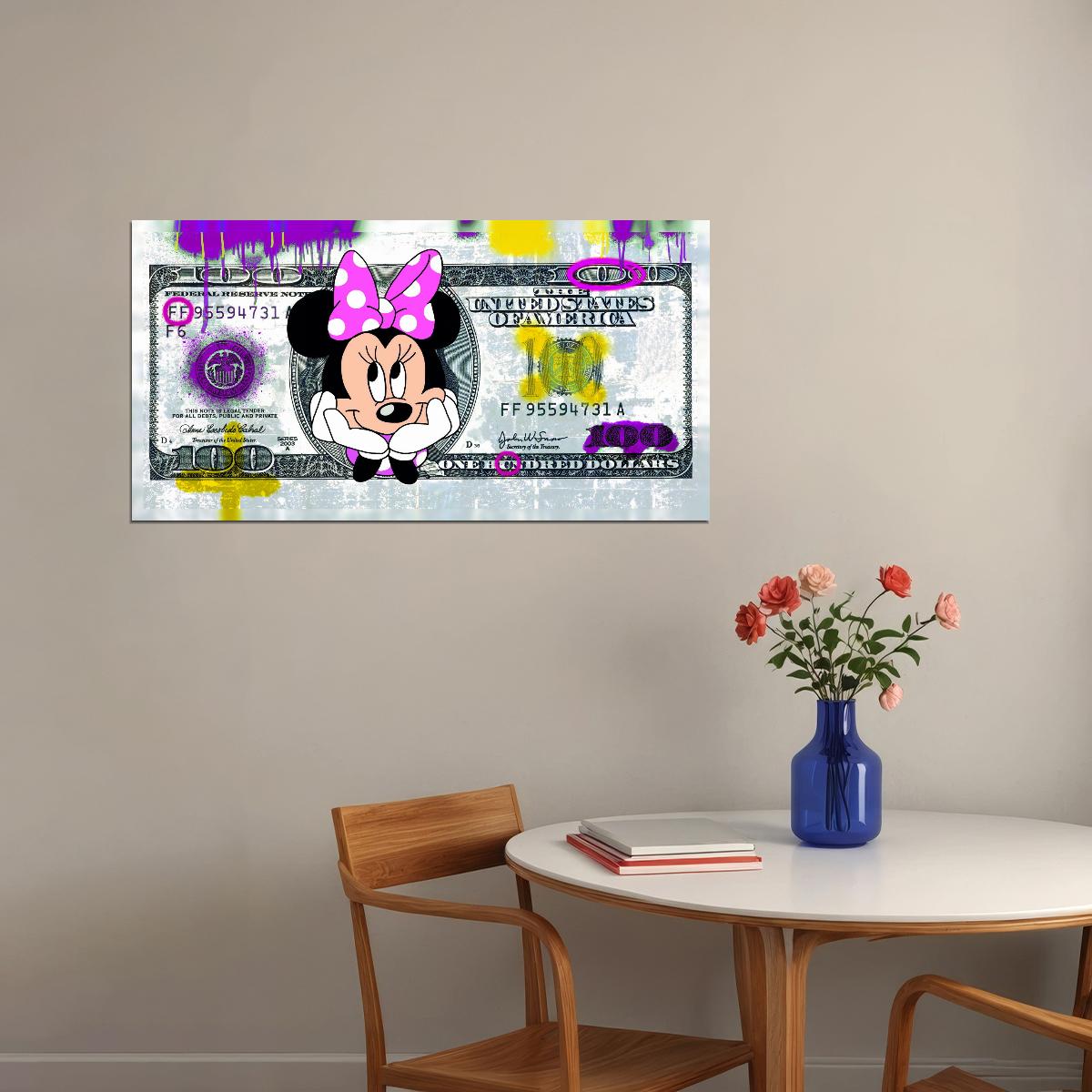 Minnie Mouse Dollar Bill Pop Art Poster Graffiti Street Art Cartoon Wealth Money Modern Print - xonomax