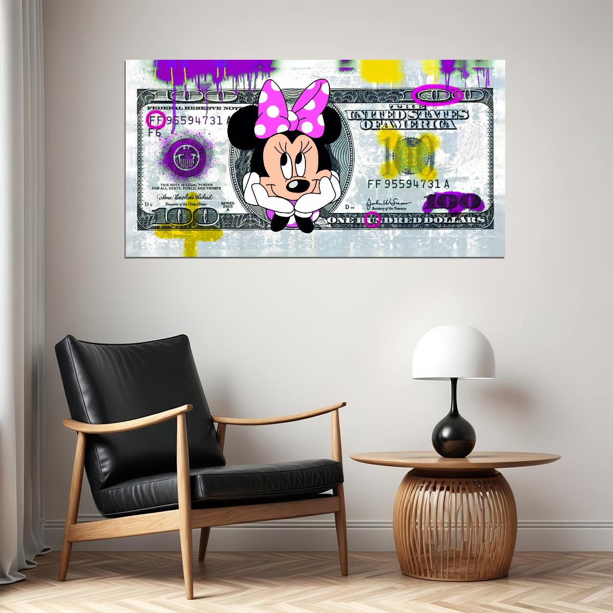 Minnie Mouse Dollar Bill Pop Art Poster Graffiti Street Art Cartoon Wealth Money Modern Print - xonomax