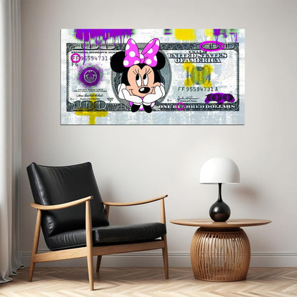 Minnie Mouse Dollar Bill Pop Art Poster Graffiti Street Art Cartoon Wealth Money Modern Print - xonomax