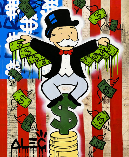 Monopoly Money Rain Pop Art Poster Graffiti Street Art Cartoon Character Wealth Success Modern Print - xonomax