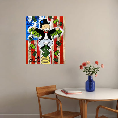 Monopoly Money Rain Pop Art Poster Graffiti Street Art Cartoon Character Wealth Success Modern Print - xonomax