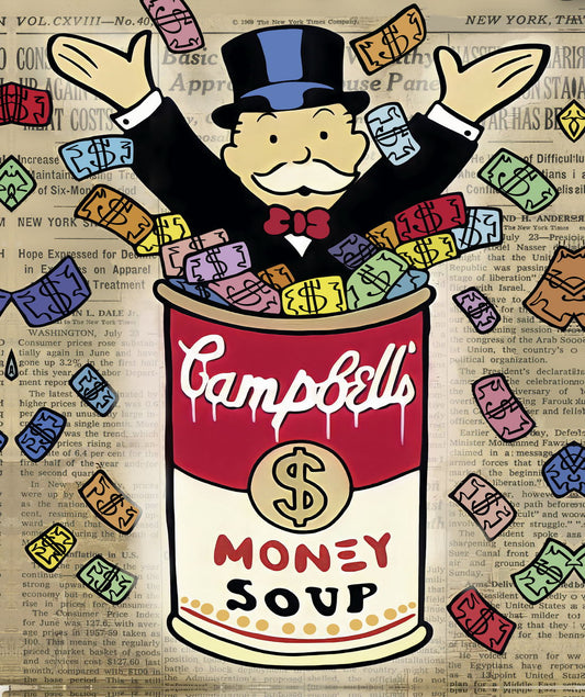Money Soup Campbell's Monopoly Pop Art Poster Graffiti Street Art Wealth Parody Rich Lifestyle Modern Print - xonomax