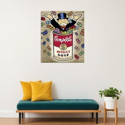 Money Soup Campbell's Monopoly Pop Art Poster Graffiti Street Art Wealth Parody Rich Lifestyle Modern Print - xonomax
