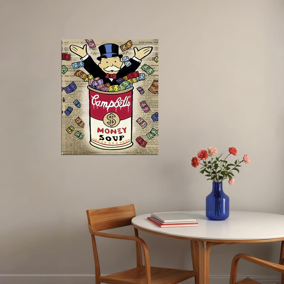 Money Soup Campbell's Monopoly Pop Art Poster Graffiti Street Art Wealth Parody Rich Lifestyle Modern Print - xonomax