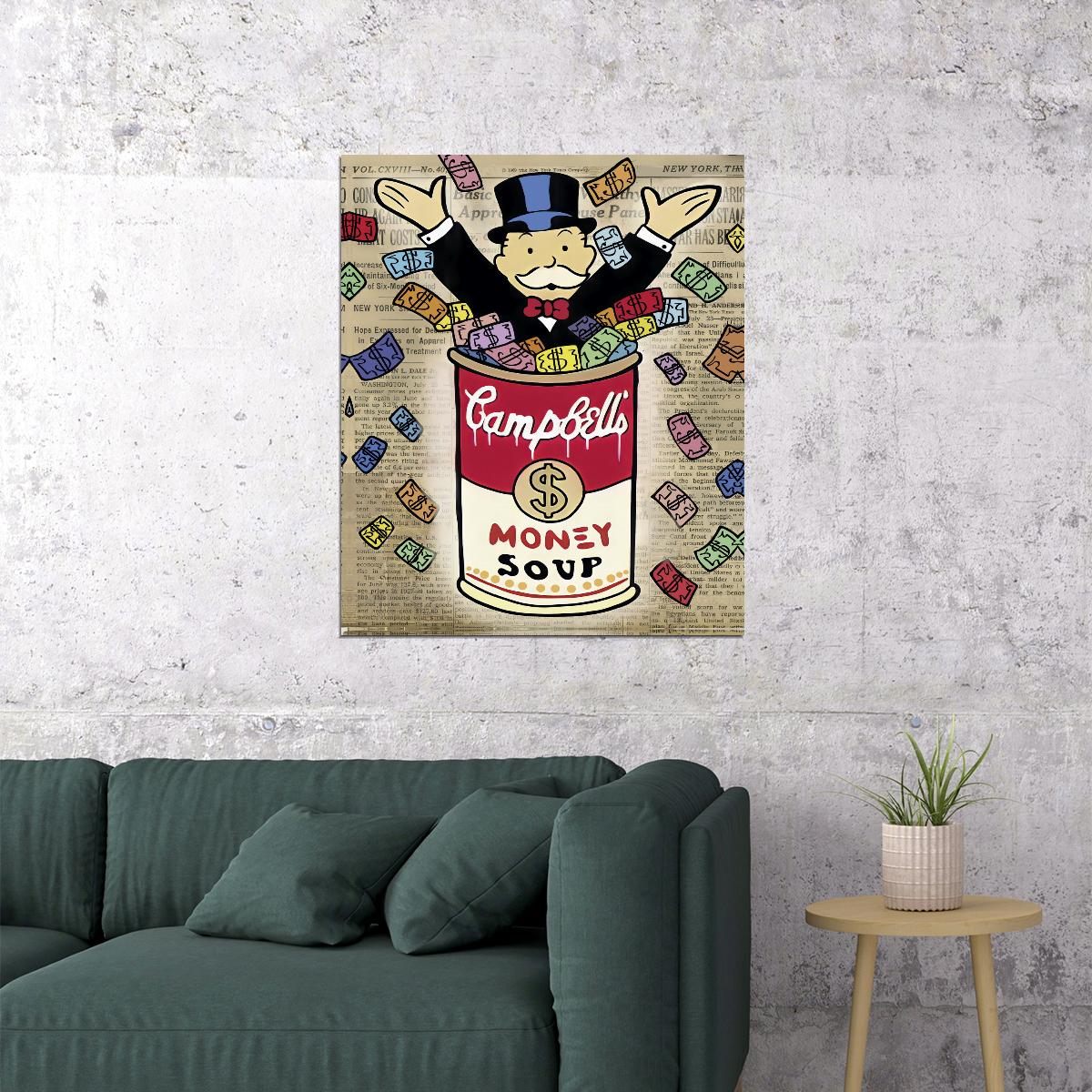 Money Soup Campbell's Monopoly Pop Art Poster Graffiti Street Art Wealth Parody Rich Lifestyle Modern Print - xonomax