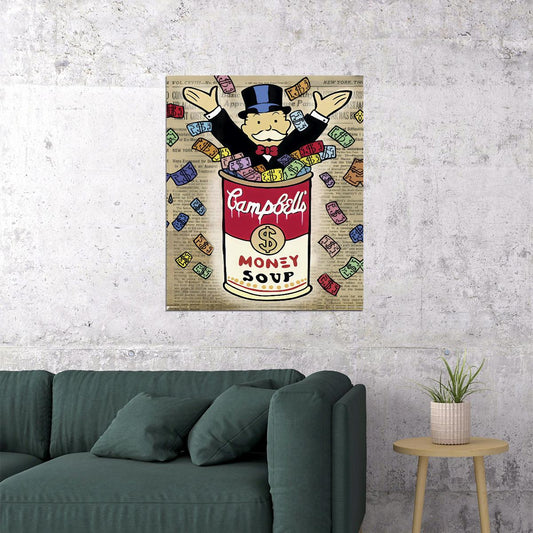 Money Soup Campbell's Monopoly Pop Art Poster Graffiti Street Art Wealth Parody Rich Lifestyle Modern Print - xonomax