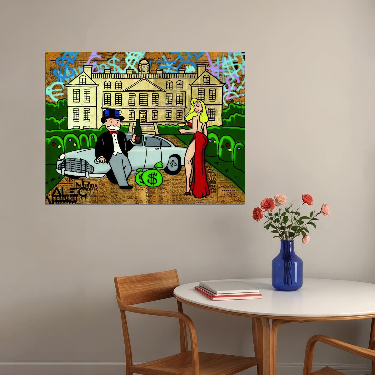 Monopoly Luxury Life Pop Art Poster Graffiti Street Art Mansion and Car Rich Lifestyle Cartoon Modern Print - xonomax