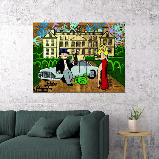 Monopoly Luxury Life Pop Art Poster Graffiti Street Art Mansion and Car Rich Lifestyle Cartoon Modern Print - xonomax