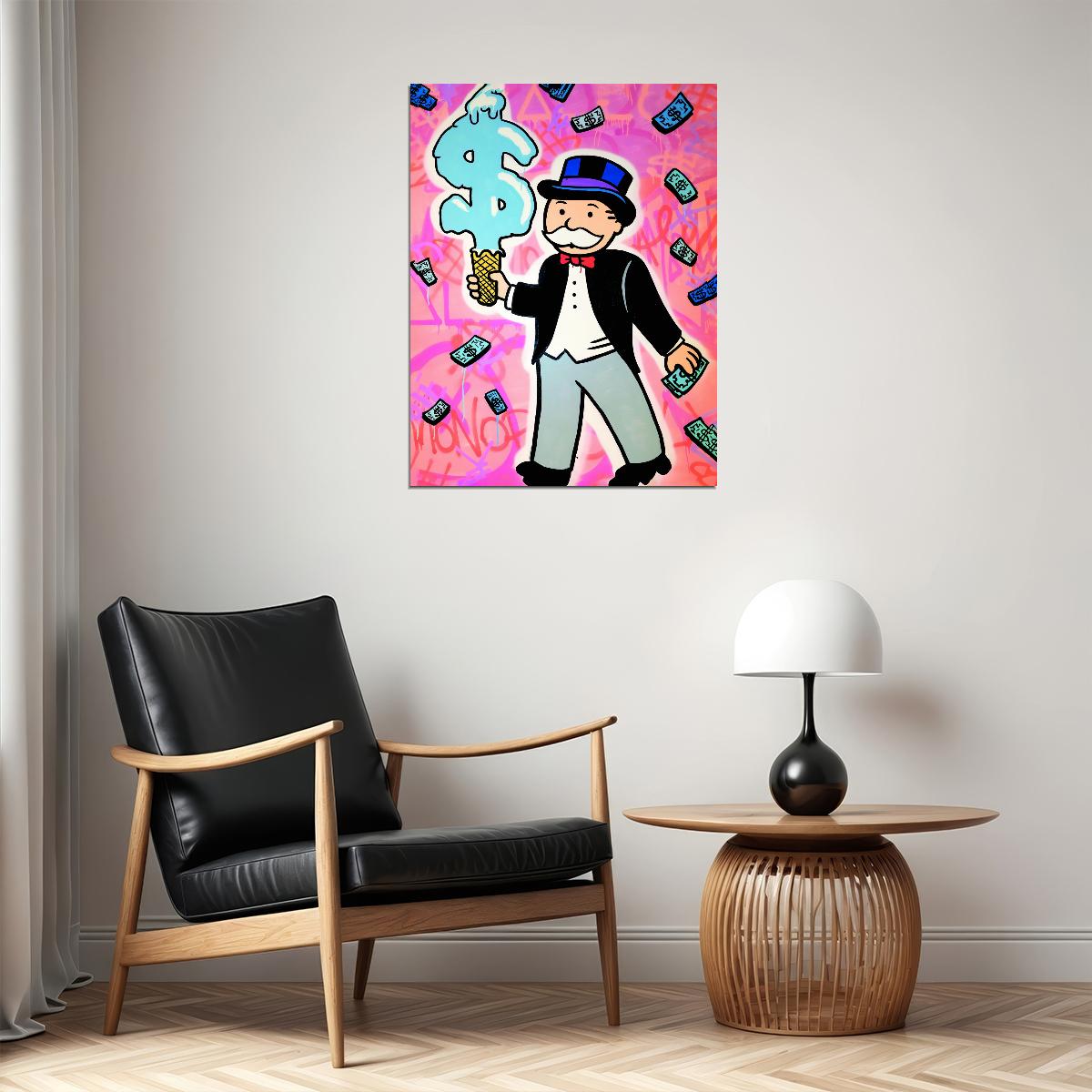 Monopoly Ice Cream Money Pop Art Poster Graffiti Street Art Rich Character Wealth Fun Modern Print - xonomax