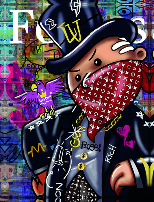 Gangster Rich Monopoly Pop Art Poster Graffiti Street Art Money Wealth Cartoon Lifestyle Modern Print - xonomax