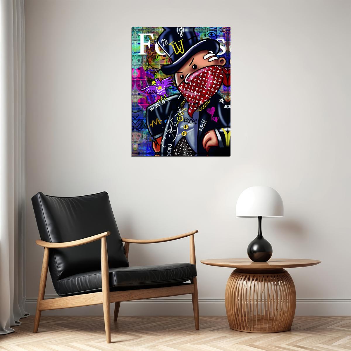 Gangster Rich Monopoly Pop Art Poster Graffiti Street Art Money Wealth Cartoon Lifestyle Modern Print - xonomax