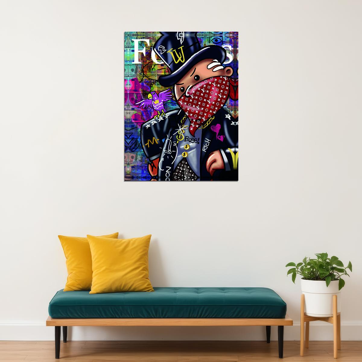 Gangster Rich Monopoly Pop Art Poster Graffiti Street Art Money Wealth Cartoon Lifestyle Modern Print - xonomax