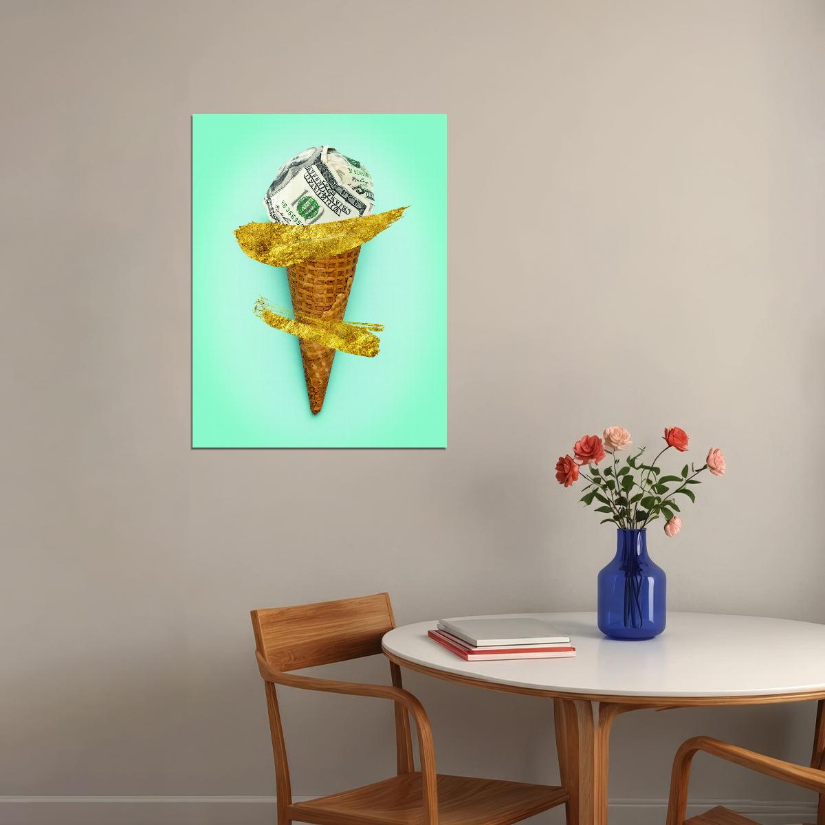 Money Ice Cream Pop Art Poster Graffiti Street Art Dollar Cone Wealth Artistic Modern Print - xonomax
