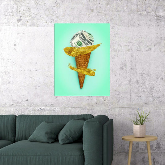 Money Ice Cream Pop Art Poster Graffiti Street Art Dollar Cone Wealth Artistic Modern Print - xonomax