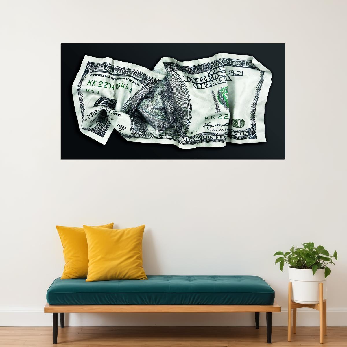 Folded Dollar Bill Pop Art Poster Graffiti Street Art Crumpled Money Artistic Financial Print - xonomax