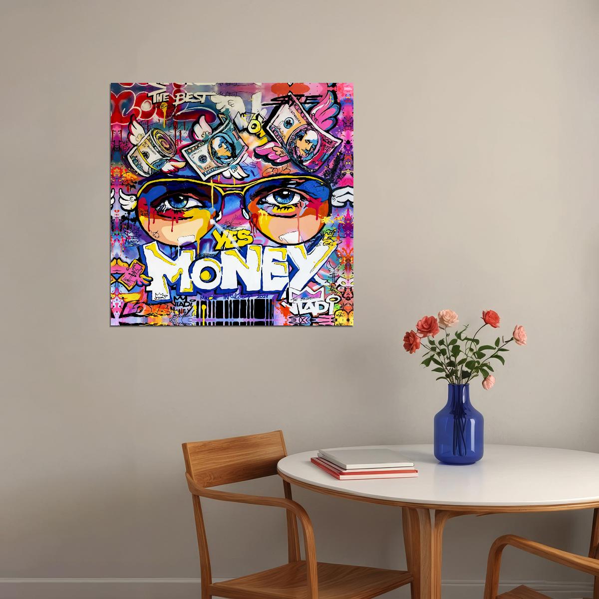 Yes Money Pop Art Poster Graffiti Street Art Colorful Wealth Success Eyes Artistic Modern Print