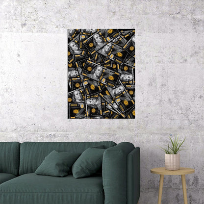 Golden Dollar Bills Pop Art Poster Graffiti Street Art Wealth Money Financial Luxury Modern Print - xonomax