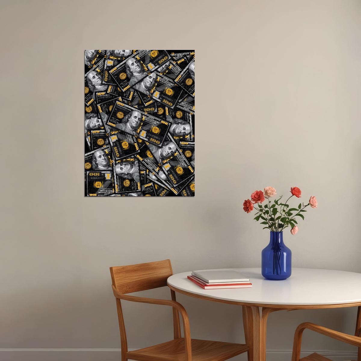 Golden Dollar Bills Pop Art Poster Graffiti Street Art Wealth Money Financial Luxury Modern Print - xonomax