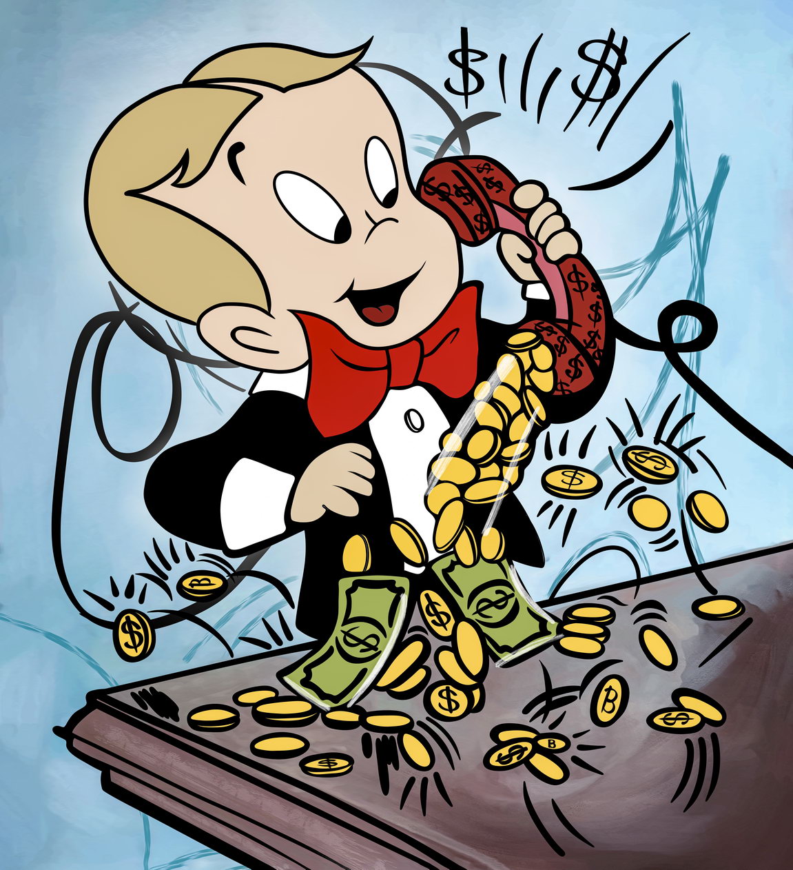 Richie Rich Phone Money Pop Art Poster Graffiti Street Art Cartoon Wealth Coins Rich Lifestyle Print - xonomax